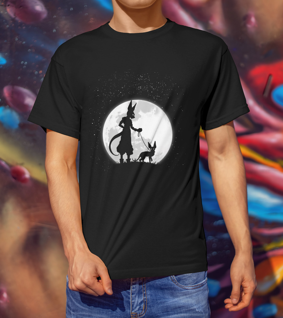 Beerus Walking Under Full Moon With Cat T-Shirt