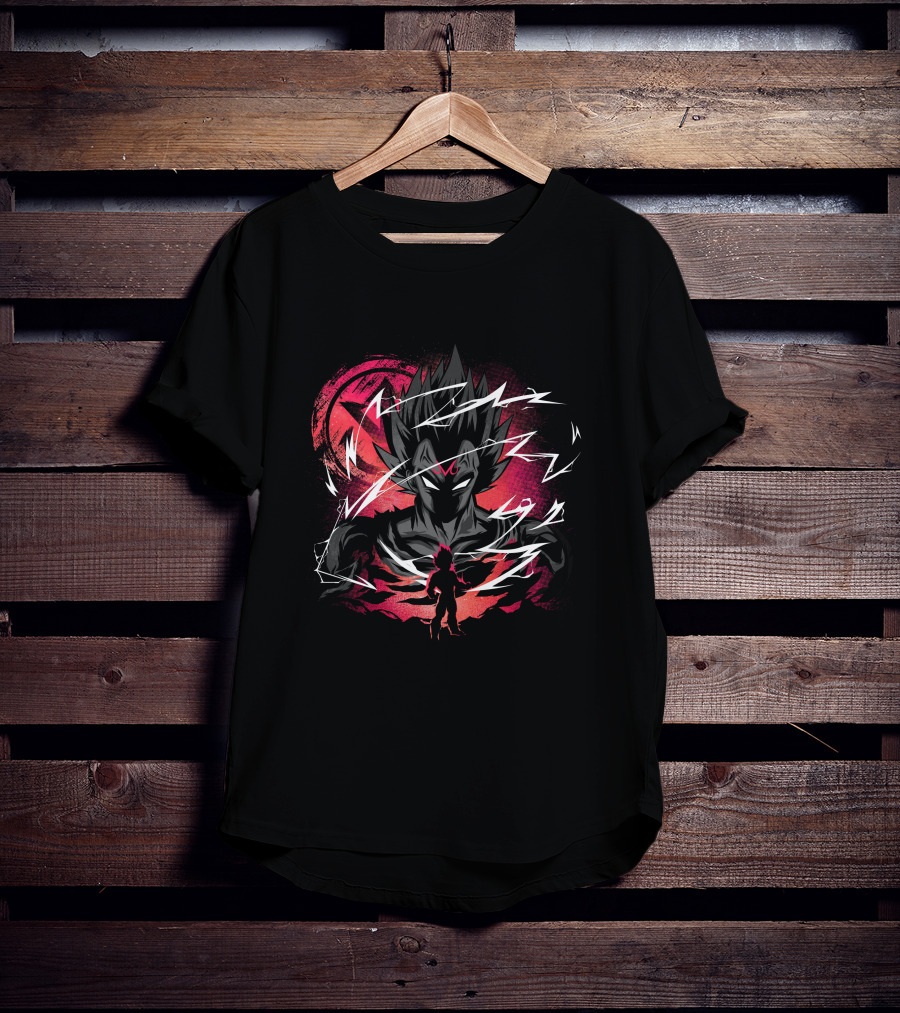 Vegeta Lightning Aura And Shadowed Silhouette On Red Planet Background T-Shirt