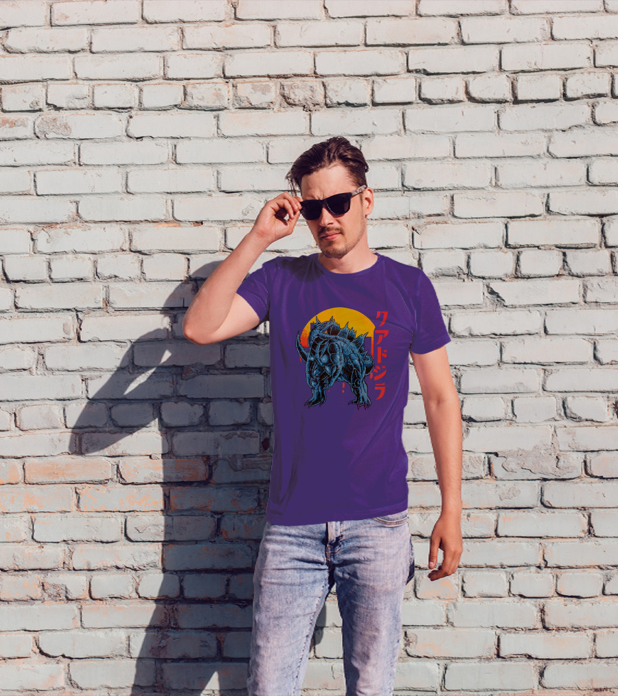 Raging Tobey Raskolapparel Quadzilla Kaiju Monster Retro Sunset Kanji T-Shirt