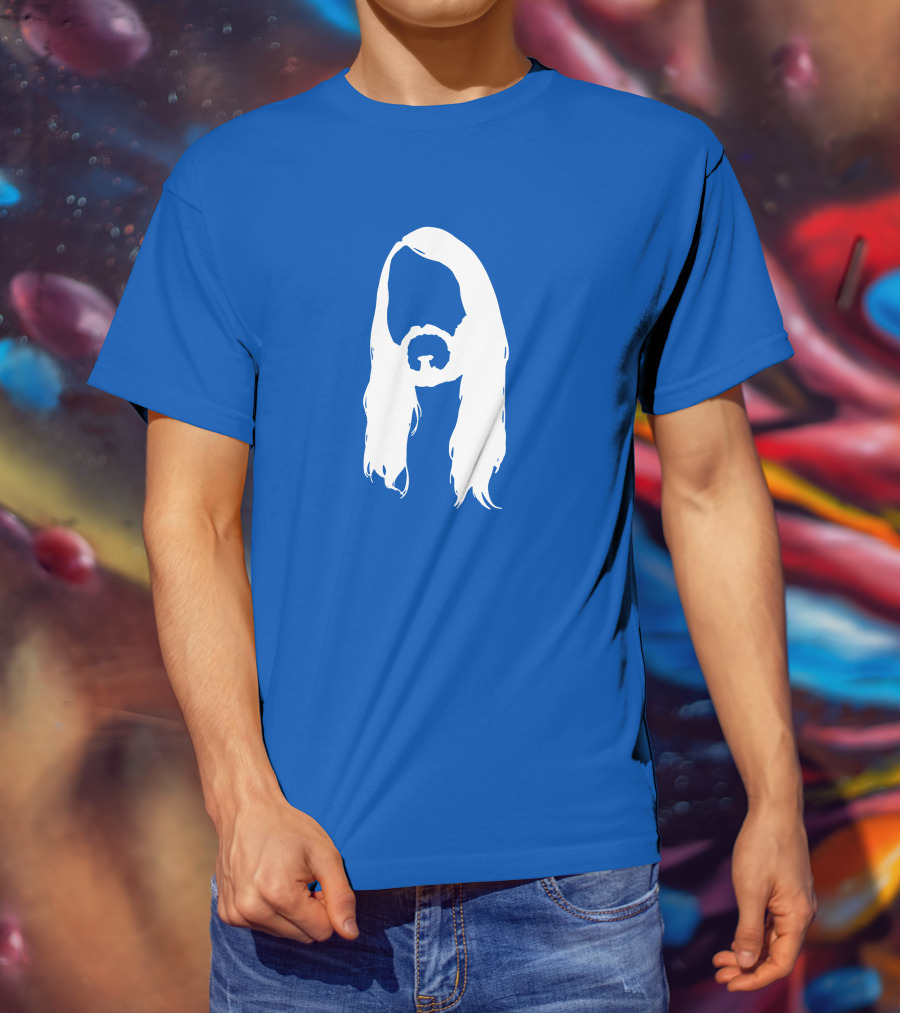 Moist Merch Charlie Head Silhouette Long Hair Blue T-Shirt