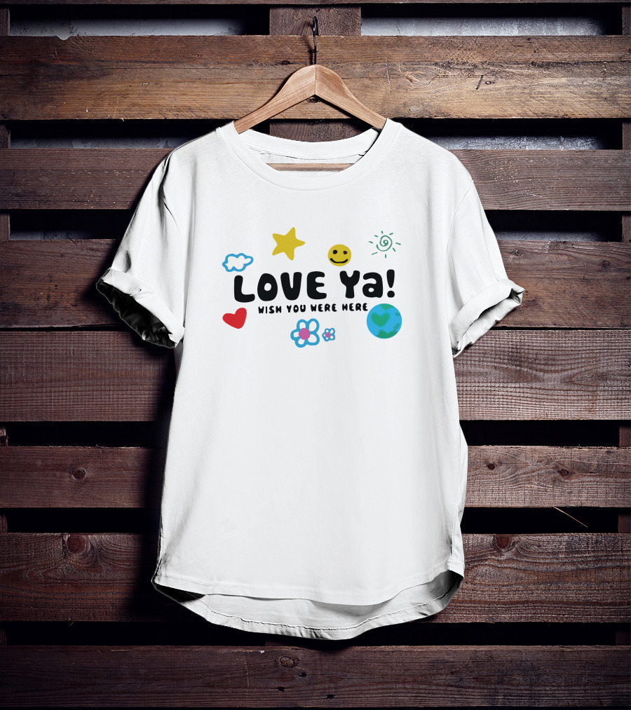 Temerchan Noko Love Ya Wish You Were Here Star Smiley Heart Earth Cloud Flower T-Shirt