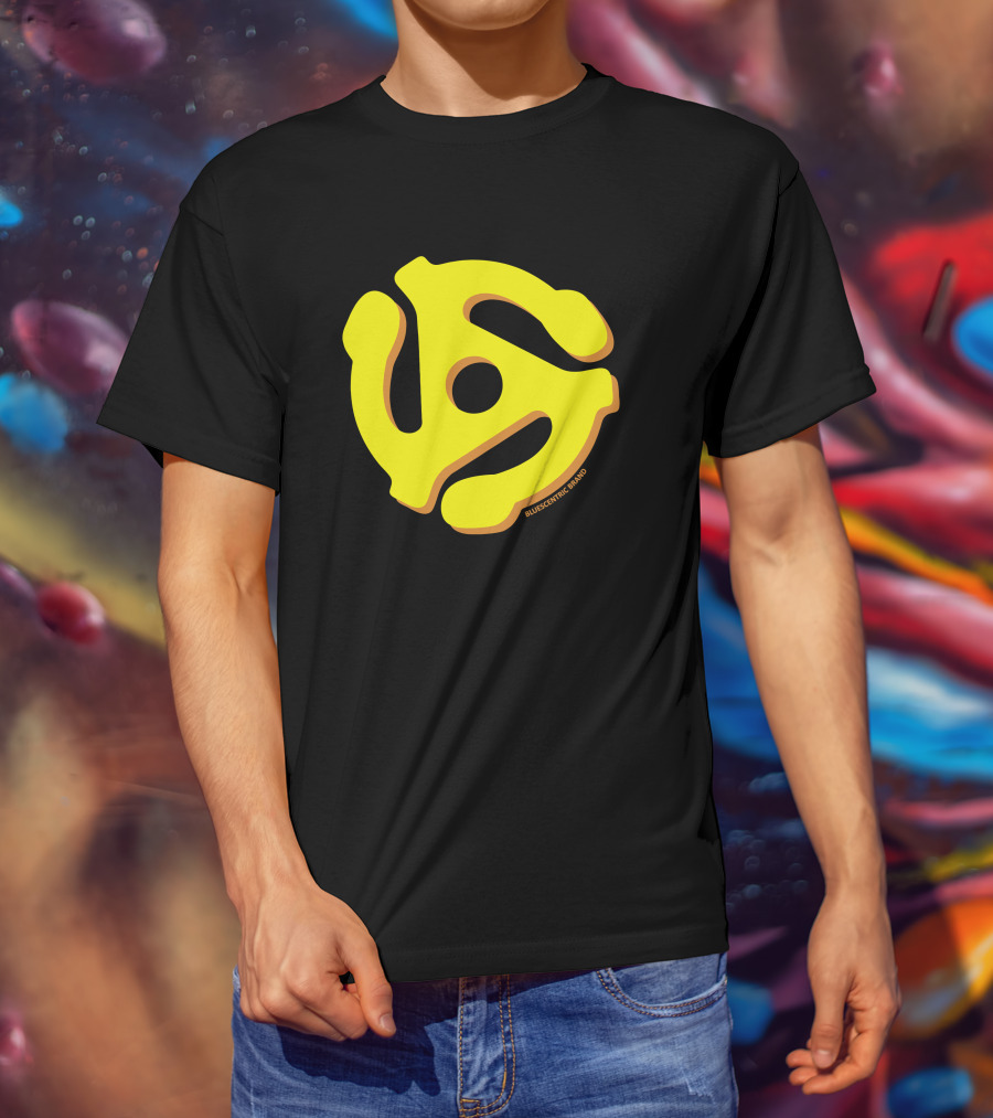 Bluescentric Brand Yellow 45 RPM Vinyl Record Adapter T-Shirt