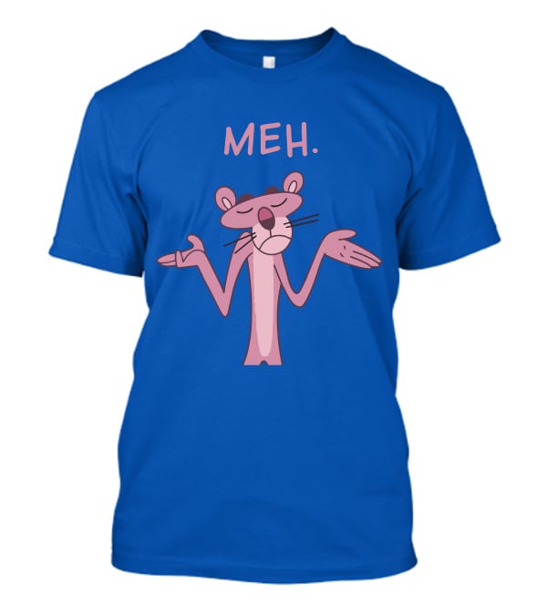 Qwertee Pink Panther Meh Apathy Blue Background T-Shirt