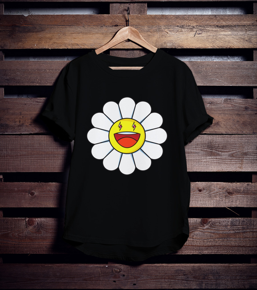 J Balvin Merch Blanco Large Flower Smiley Face With Lightning Eyes T-Shirt