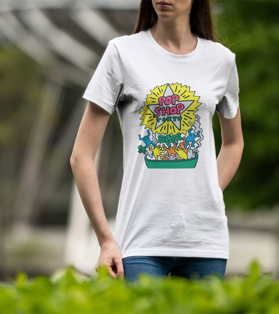 Orange Keith Haring Pop Shop Tokyo Starburst Colorful Figures T-Shirt