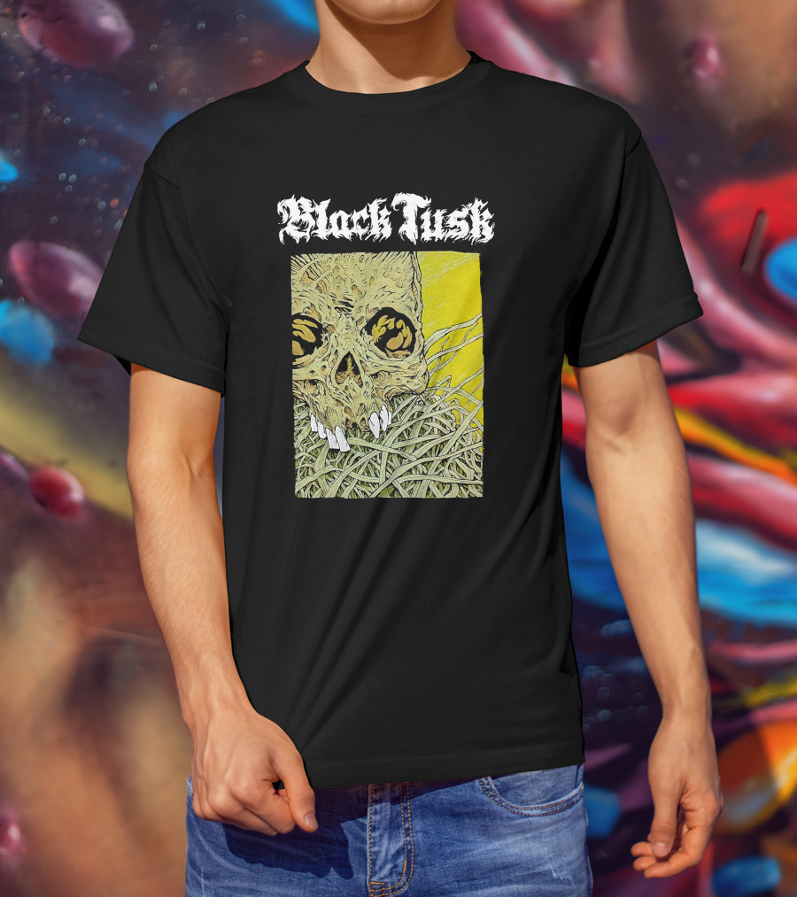 Night Shift Merch Chris Baines Black Tusk Heavy Metal Skull T-Shirt