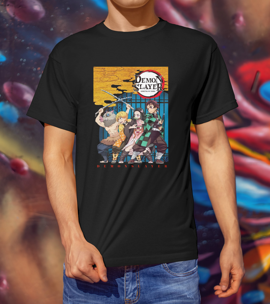 Demon Slayer Kimetsu No Yaiba Tanjiro Nezuko Zenitsu Inosuke Visual T-Shirt