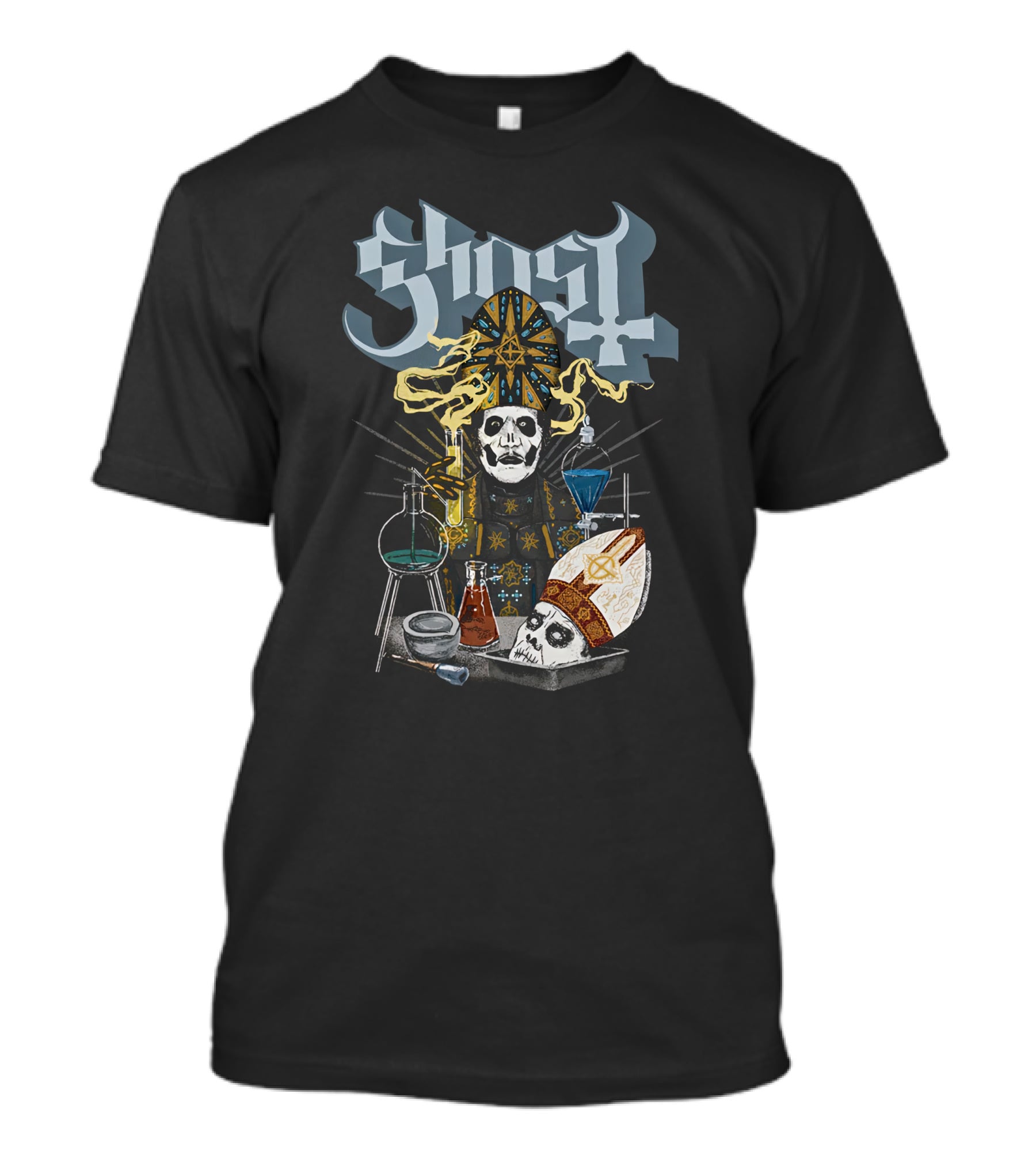 Ghost Reanimator Iconic Alchemy Imagery With Skull In Clerical Garb T-Shirt