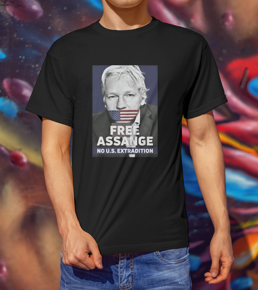 Dimitar Apasiev Free Assange No U.S. Extradition American Flag Silence T-Shirt