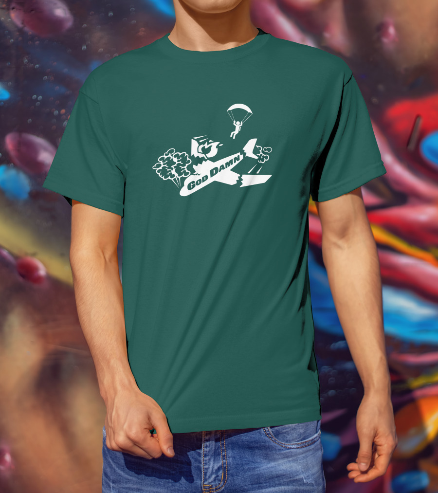 God Damn 3.0 Airplane Parachute Text Kfc T-Shirt