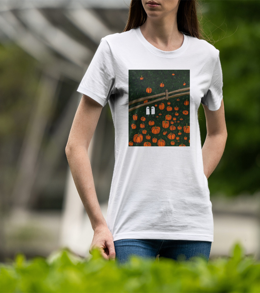 Nadiatheartist Shop Date Night Ghosts In Pumpkin Patch T-Shirt