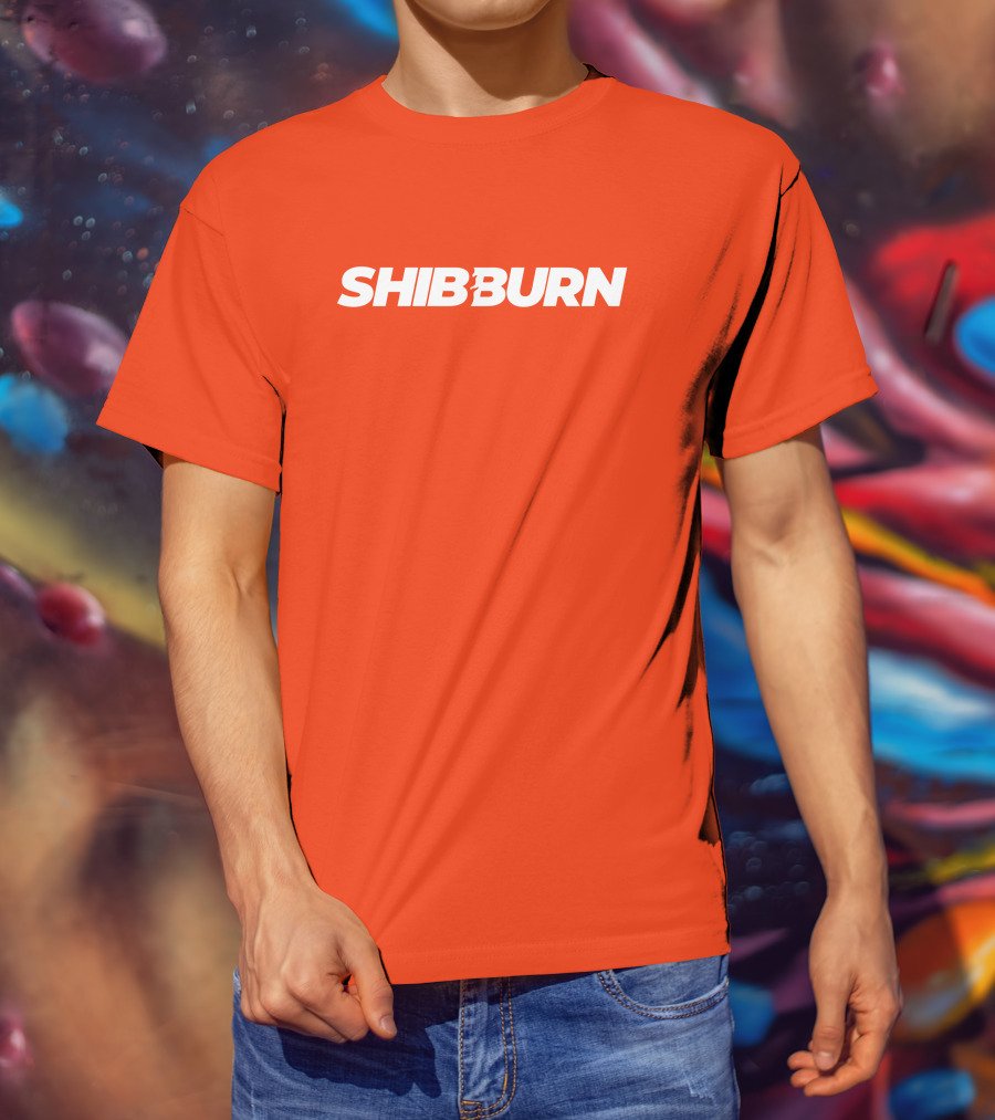 Shibburn Cryptocurrency Concept Bold White Text On Vibrant Orange Background T-Shirt