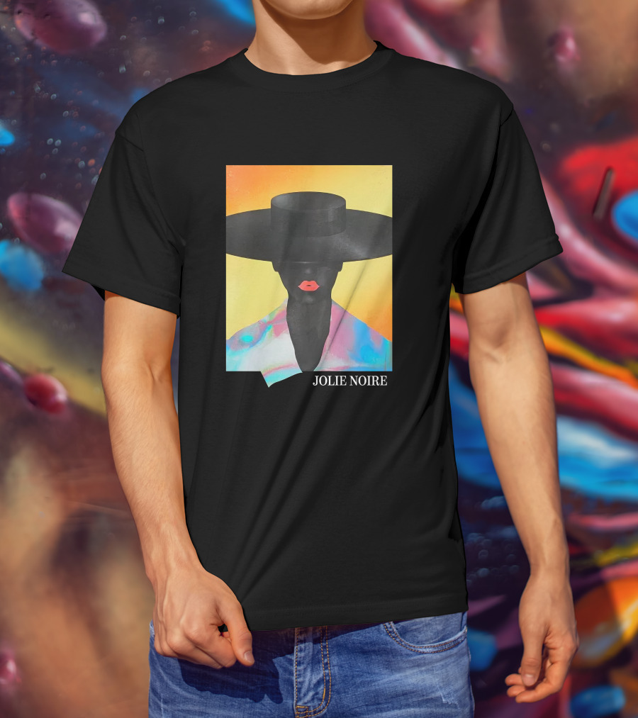 Jolie Noire Vibrant Abstract Fashion Portrait With Black Hat T-Shirt