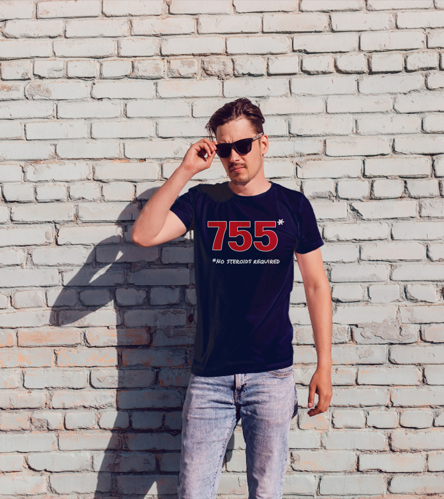 Super 70s Sports Merch Store 755 No Steroids Required Iconic Baseball Number T-Shirt