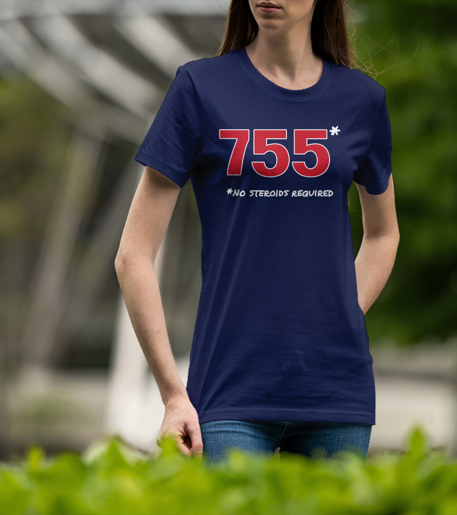 Super 70s Sports Merch Store 755 No Steroids Required Iconic Baseball Number T-Shirt