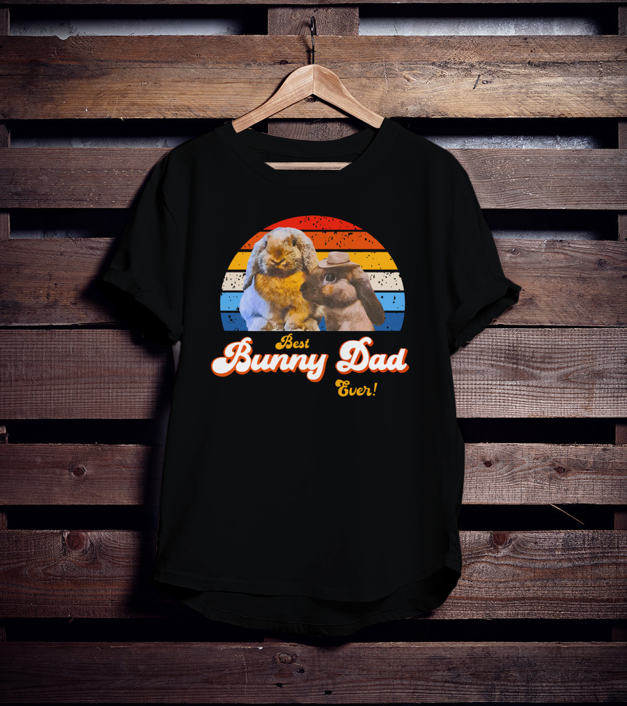 Best Bunny Dad Ever Vintage Sunset Style With Cute Rabbits T-Shirt