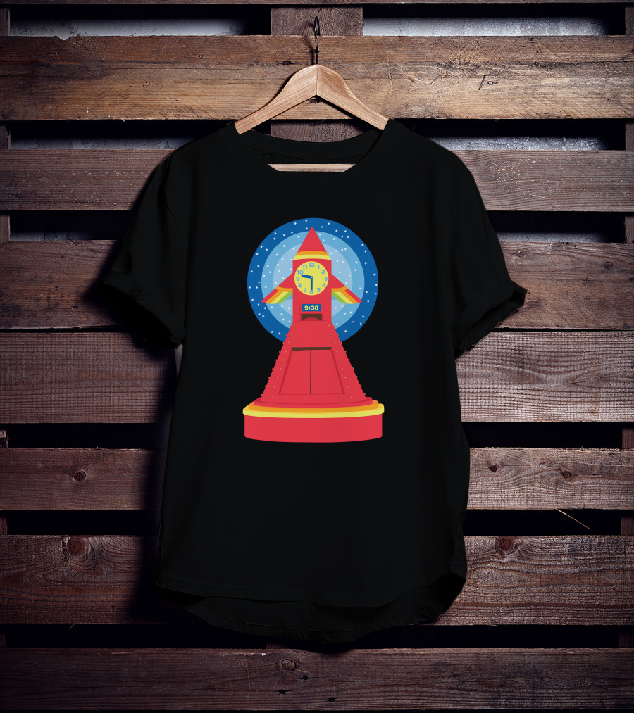 Rocket Clock With Colorful Timer And Starry Background T-Shirt