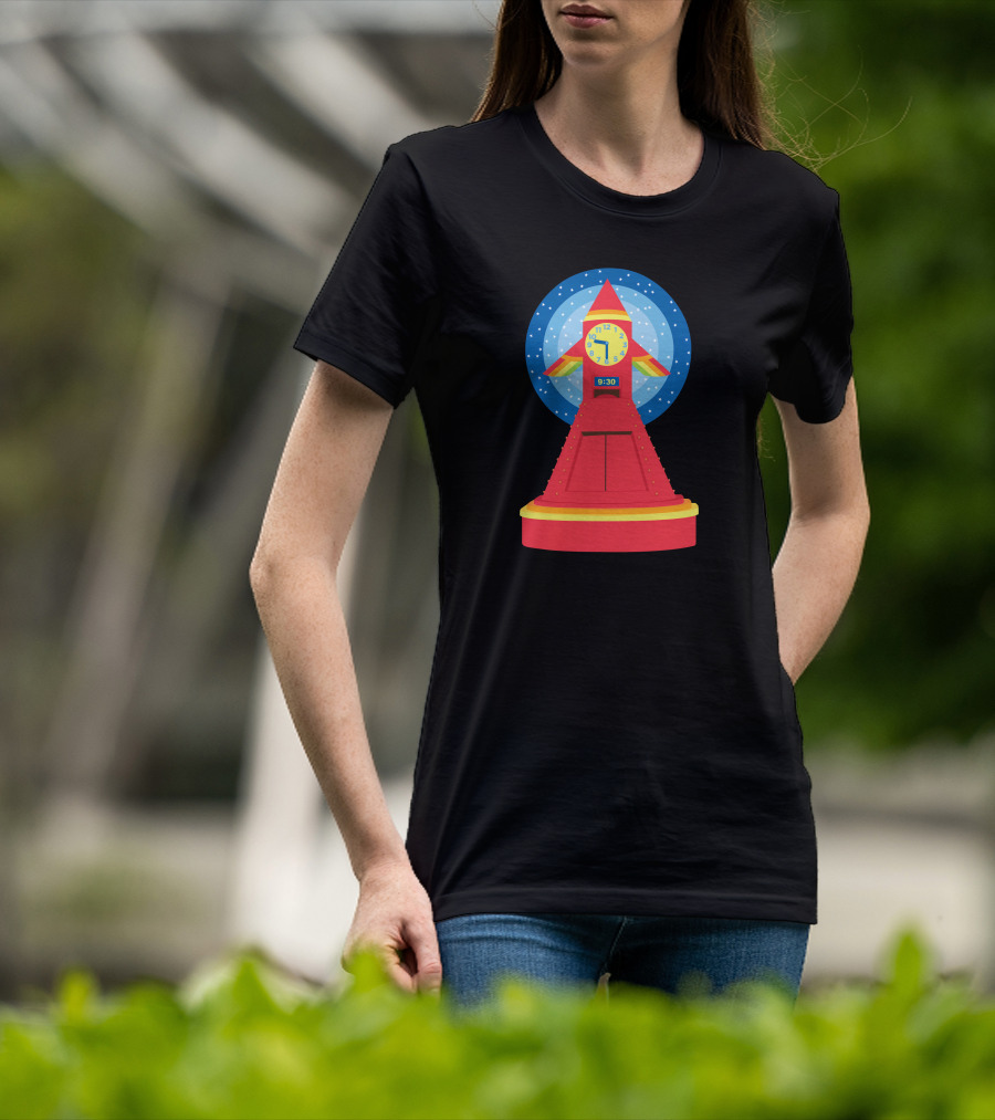 Rocket Clock With Colorful Timer And Starry Background T-Shirt