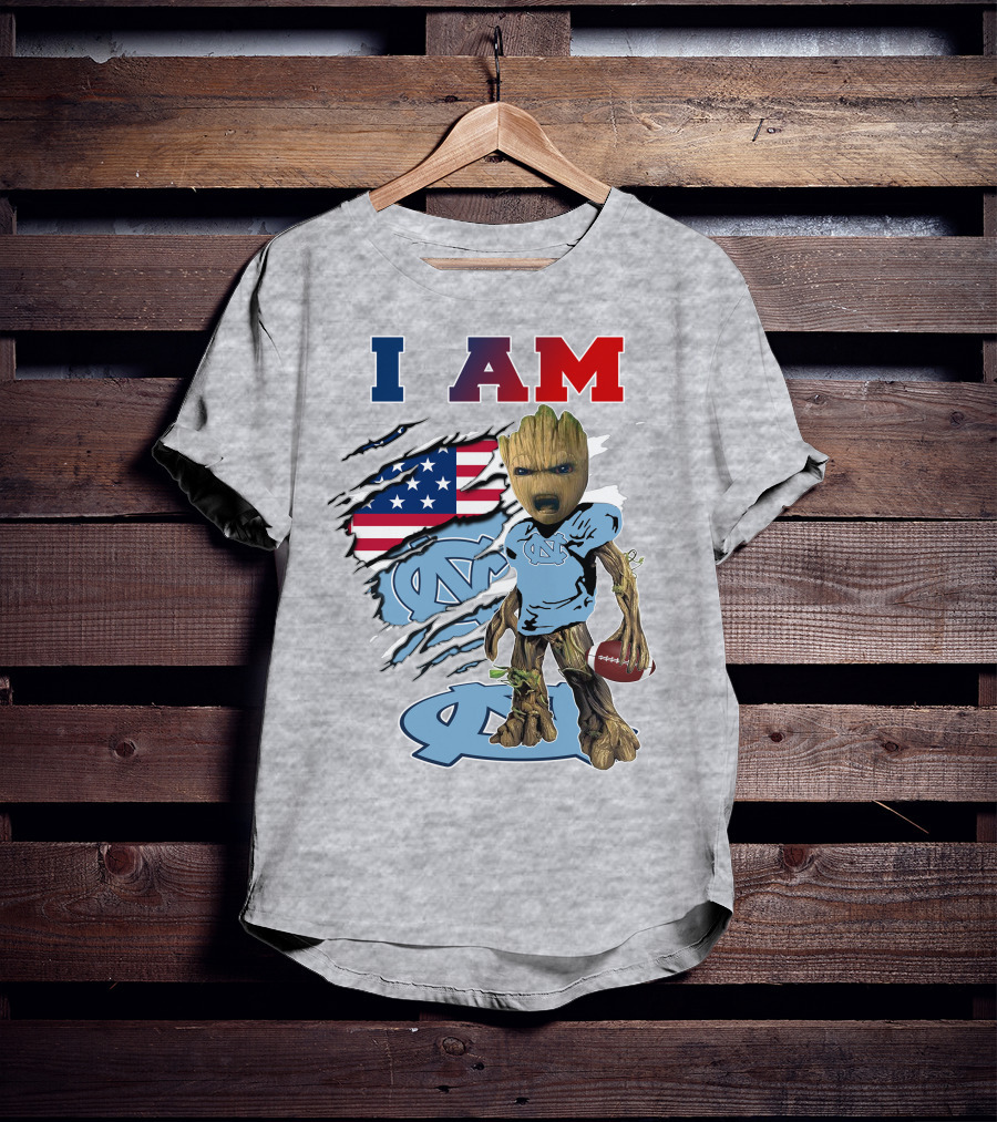 I Am Tarheels Baby Groot Unc Football American Flag T-Shirt