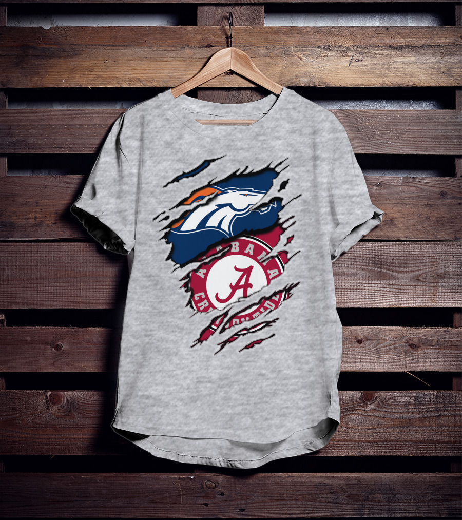 Alabama Crimson Tide Denver Broncos Logo Mashup T-Shirt