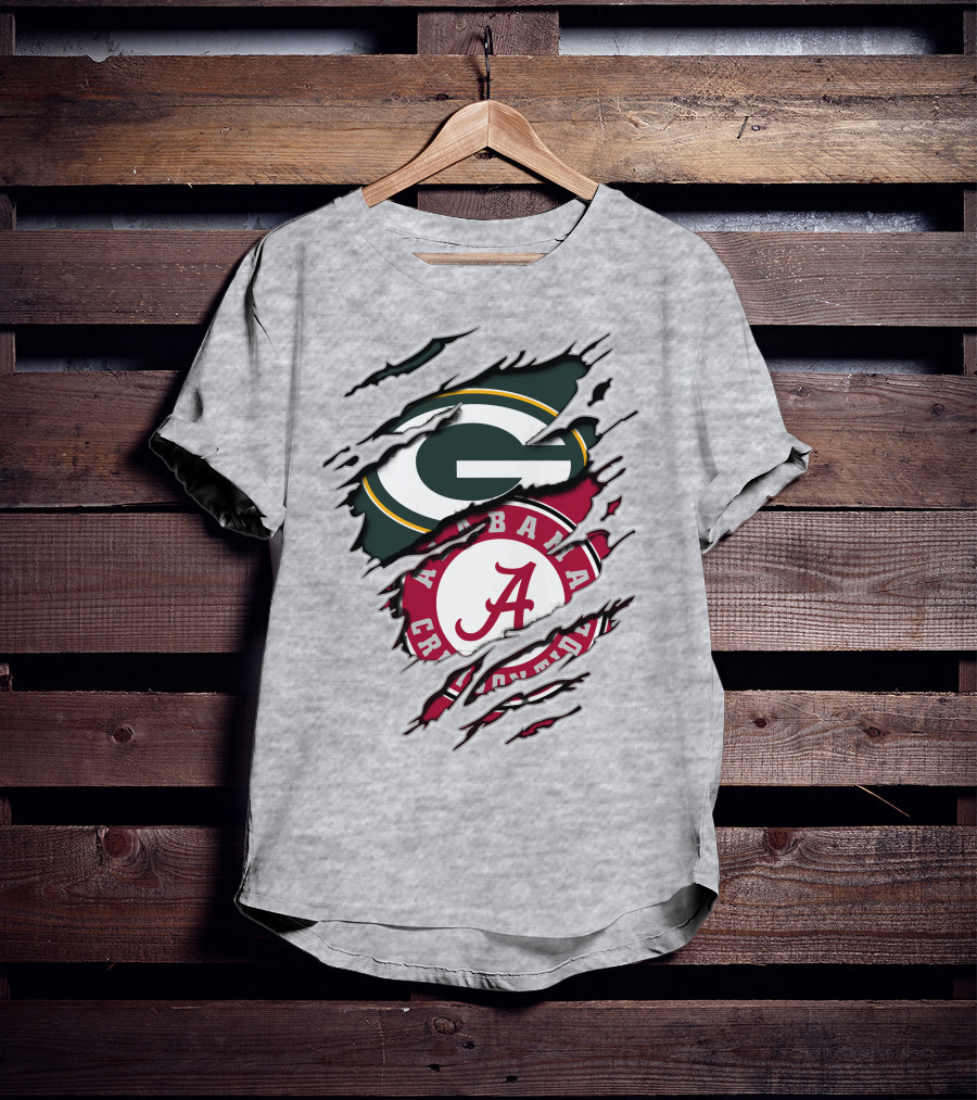 Alabama Crimson Tide Green Bay Packers Rip Effect T-Shirt