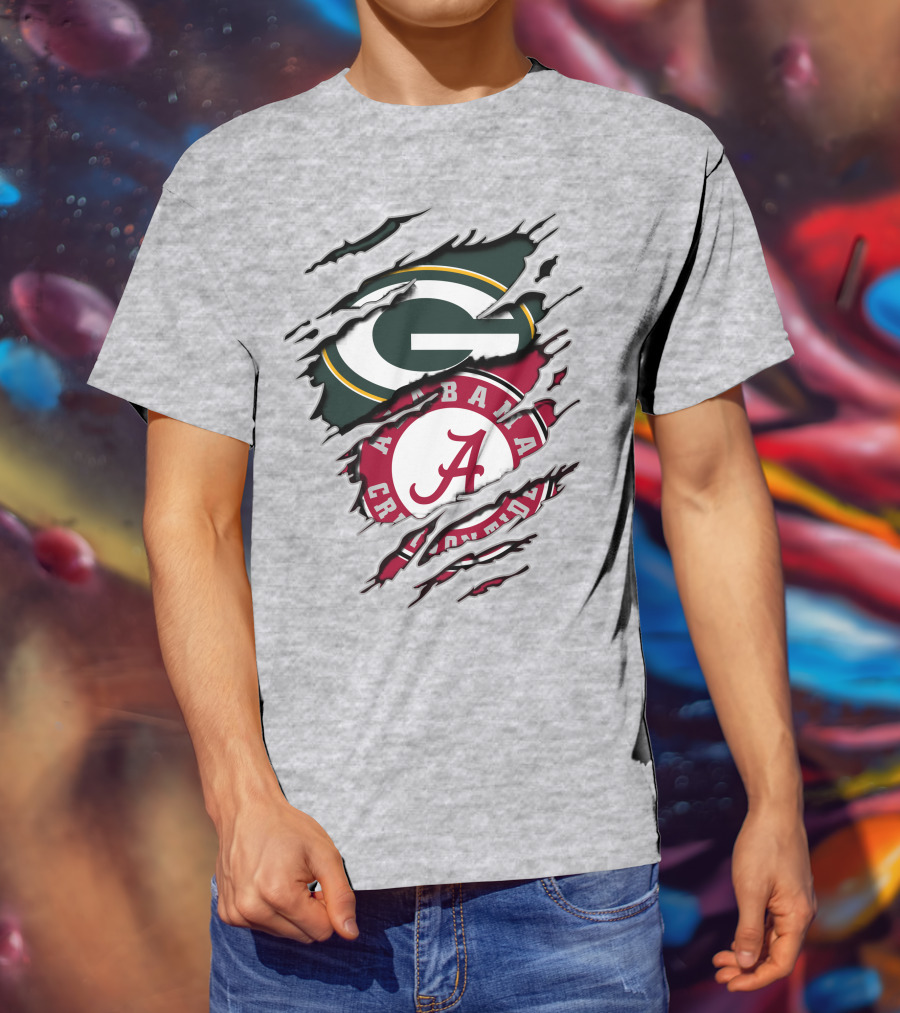 Alabama Crimson Tide Green Bay Packers Rip Effect T-Shirt