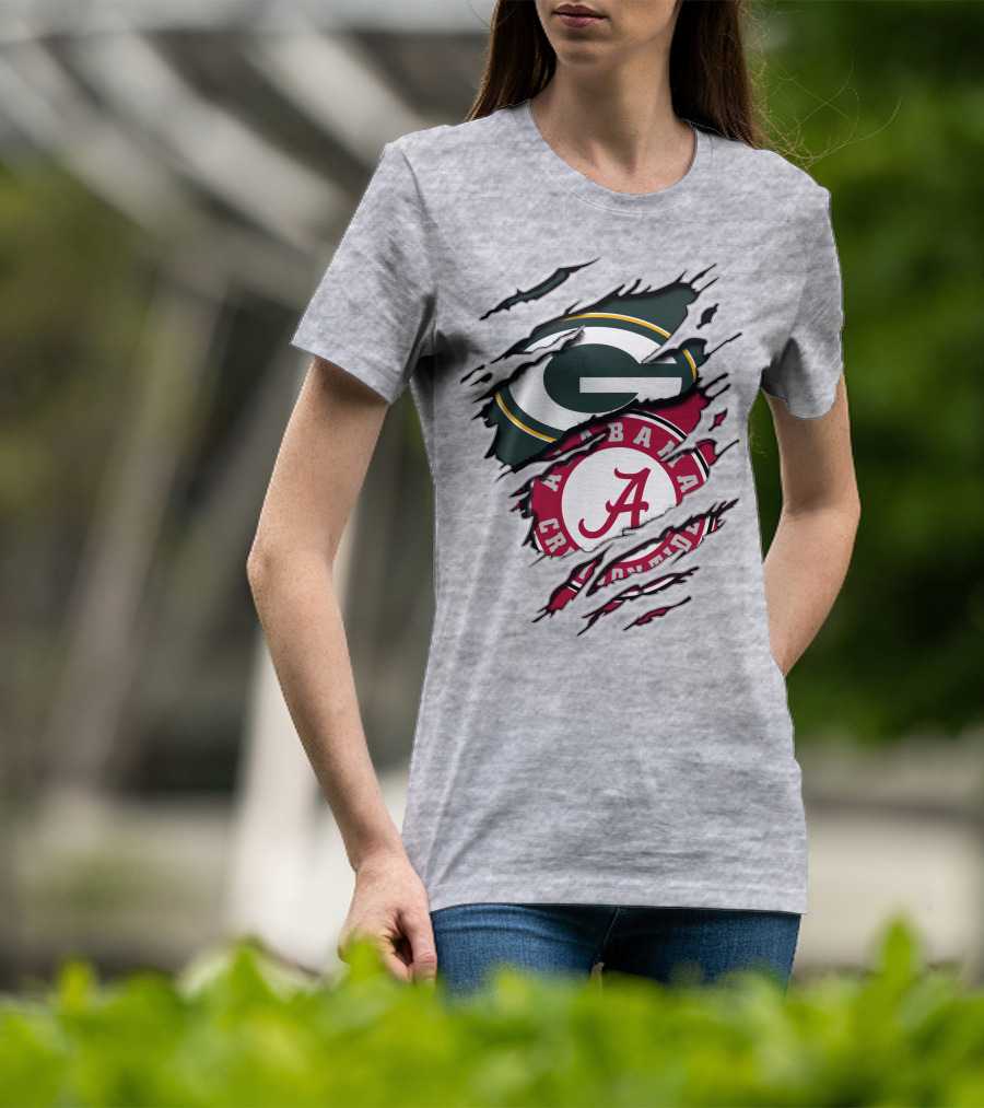 Alabama Crimson Tide Green Bay Packers Rip Effect T-Shirt