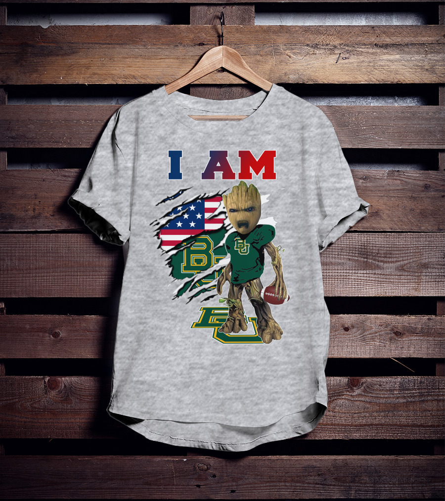 I AM Baylor Bears Groot Football American Flag T-Shirt