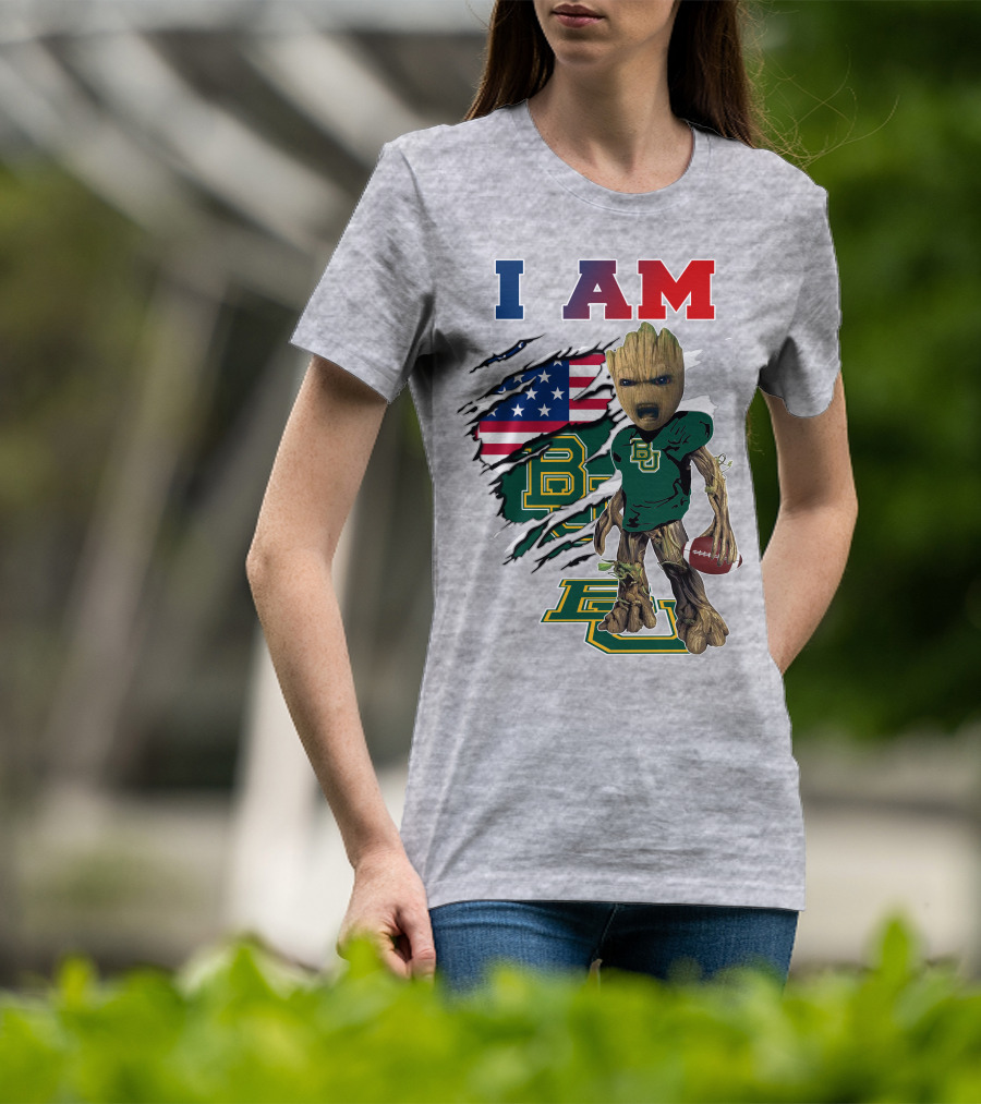 I AM Baylor Bears Groot Football American Flag T-Shirt