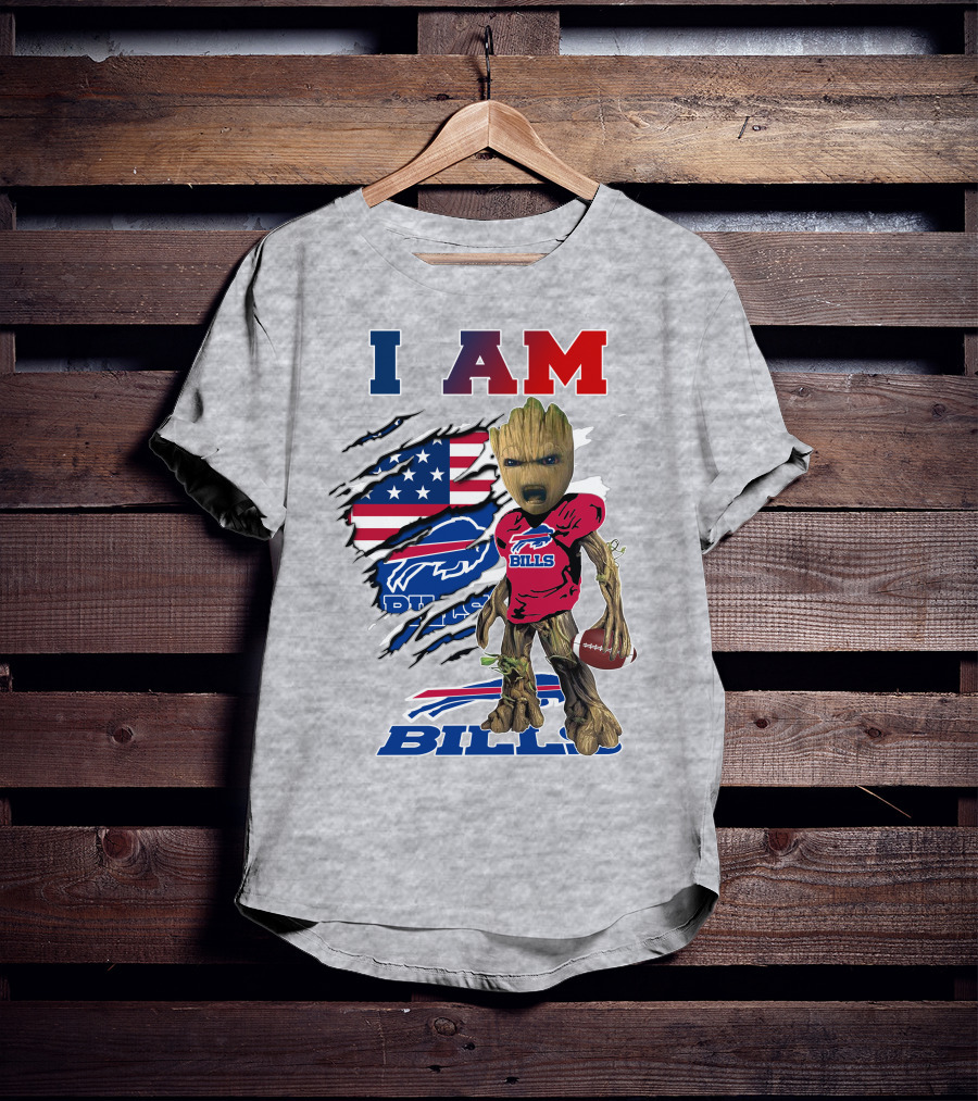 I AM Bills Football Tree Character With Buffal Logo And American Flag T-Shirt