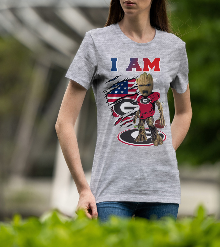 I Am Bulldogs Georgia Groot American Flag Football T-Shirt
