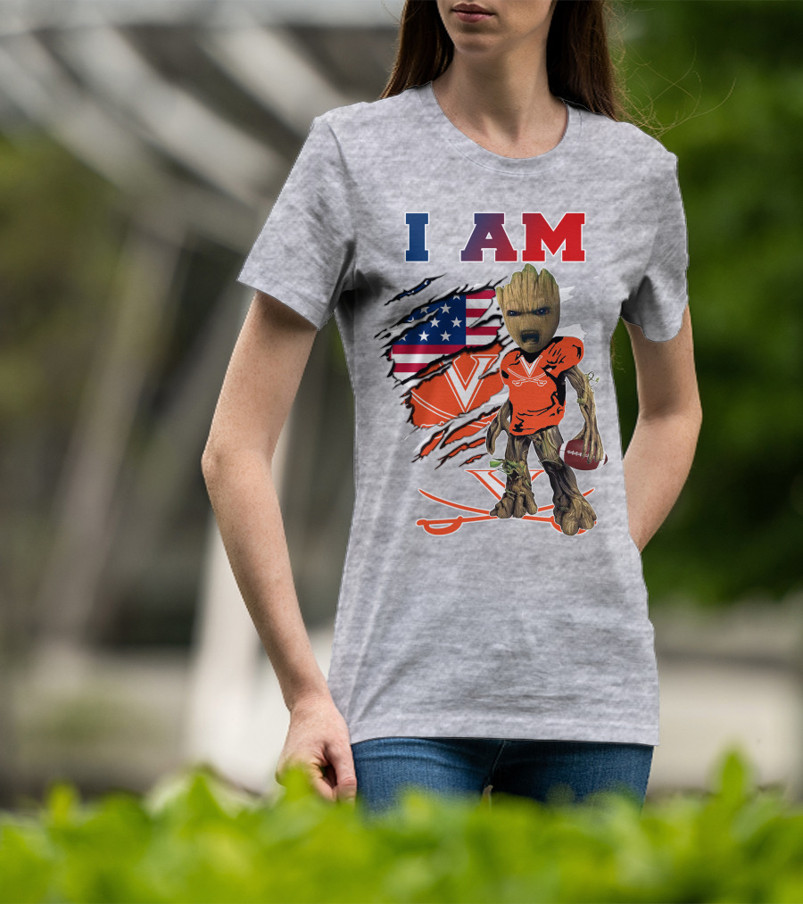 I Am Groot Virginia Cavaliers Football Usa Flag T-Shirt