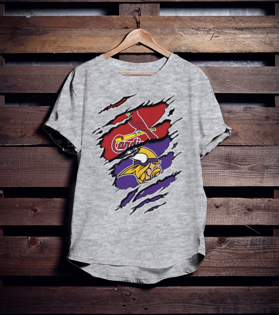 Cardinals Baseball Crossed With Vikings Football Icons T-Shirt