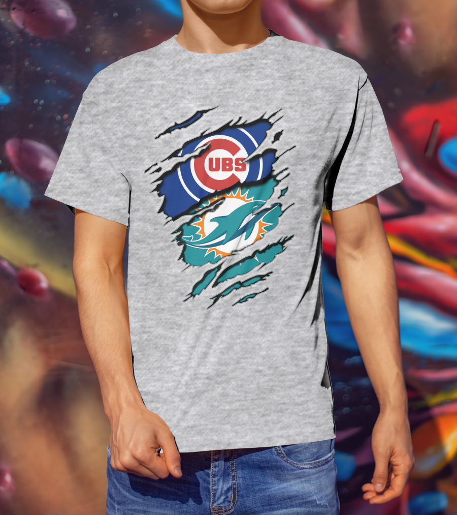Cubs Dolphins Logo Mashup Nfl Mlb Sports Fans T-Shirt