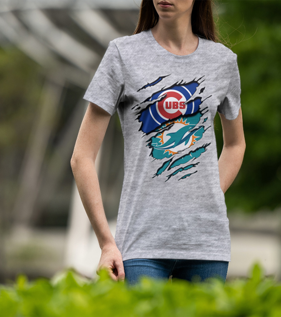 Cubs Dolphins Logo Mashup Nfl Mlb Sports Fans T-Shirt