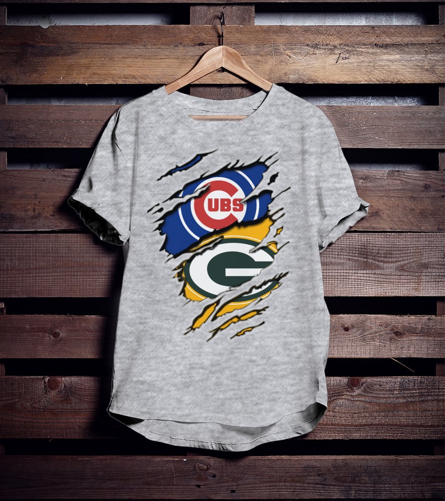 Packers Cubs Torn Logos Fusion T-Shirt