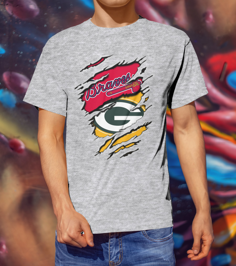 Braves Packers Torn Logo Mashup T-Shirt