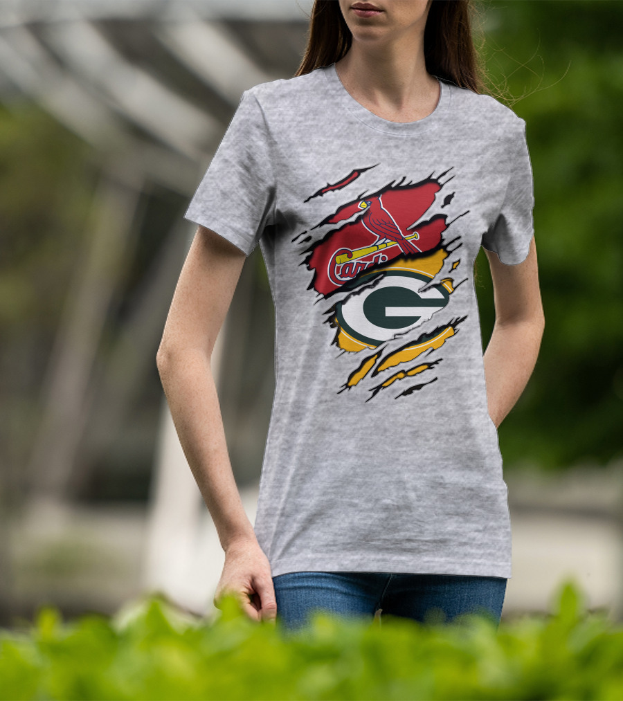 Green Bay Packers And St. Louis Cardinals Logo Fusion T-Shirt
