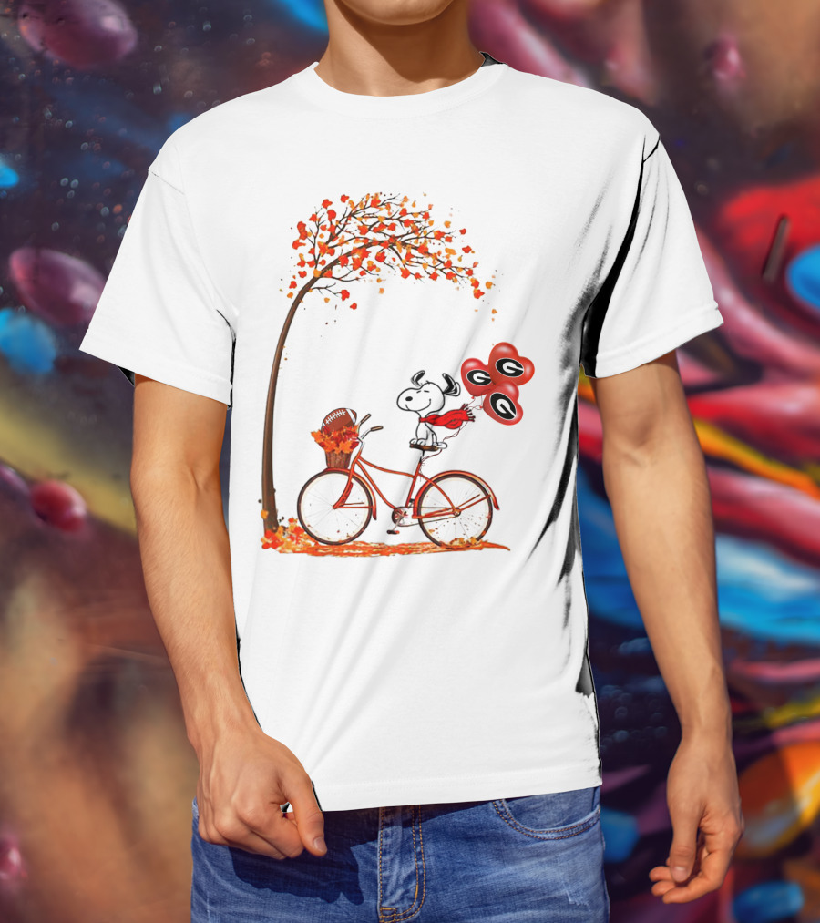 Snoopy Georgia Football Fall Bicycle Balloons T-Shirt