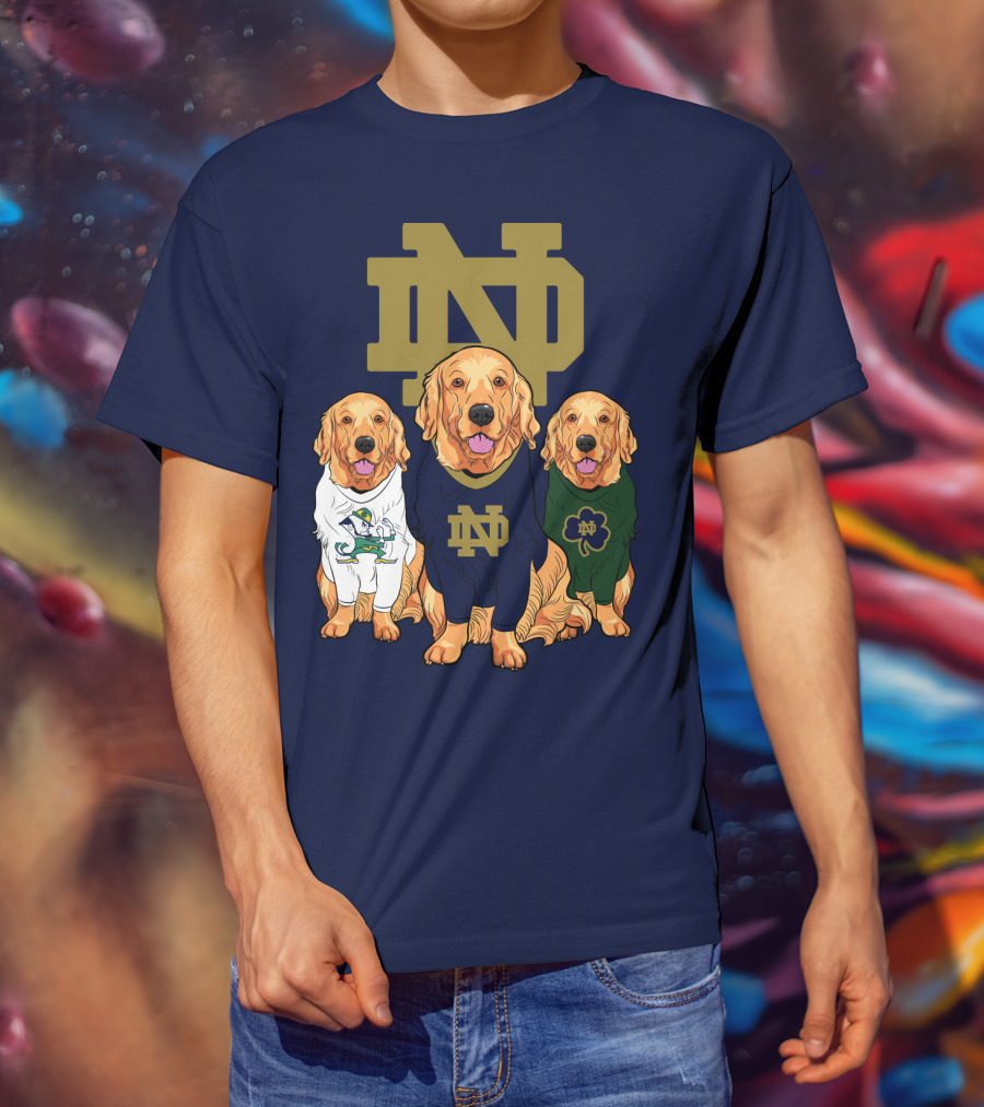 Notre Dame Golden Retrievers Nd Logo Irish Clover T-Shirt