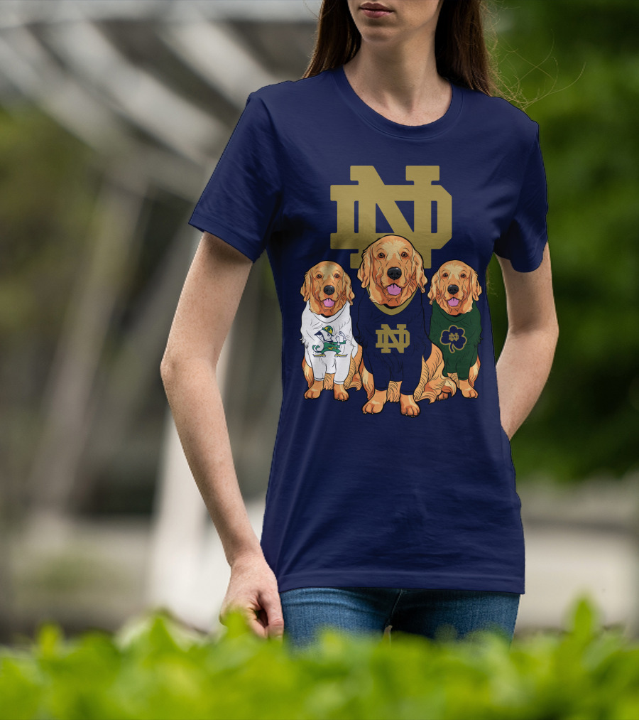 Notre Dame Golden Retrievers Nd Logo Irish Clover T-Shirt