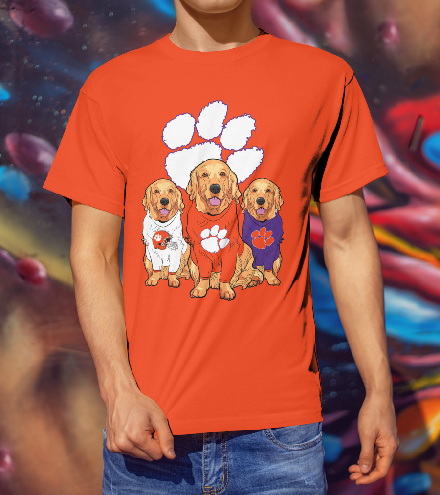 Clemson Tigers Golden Retrievers Trio T-Shirt
