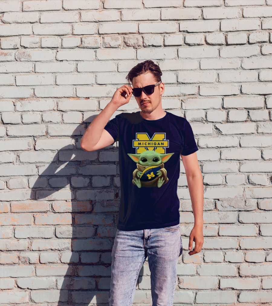 Michigan Wolverines Baby Yoda Football T-Shirt