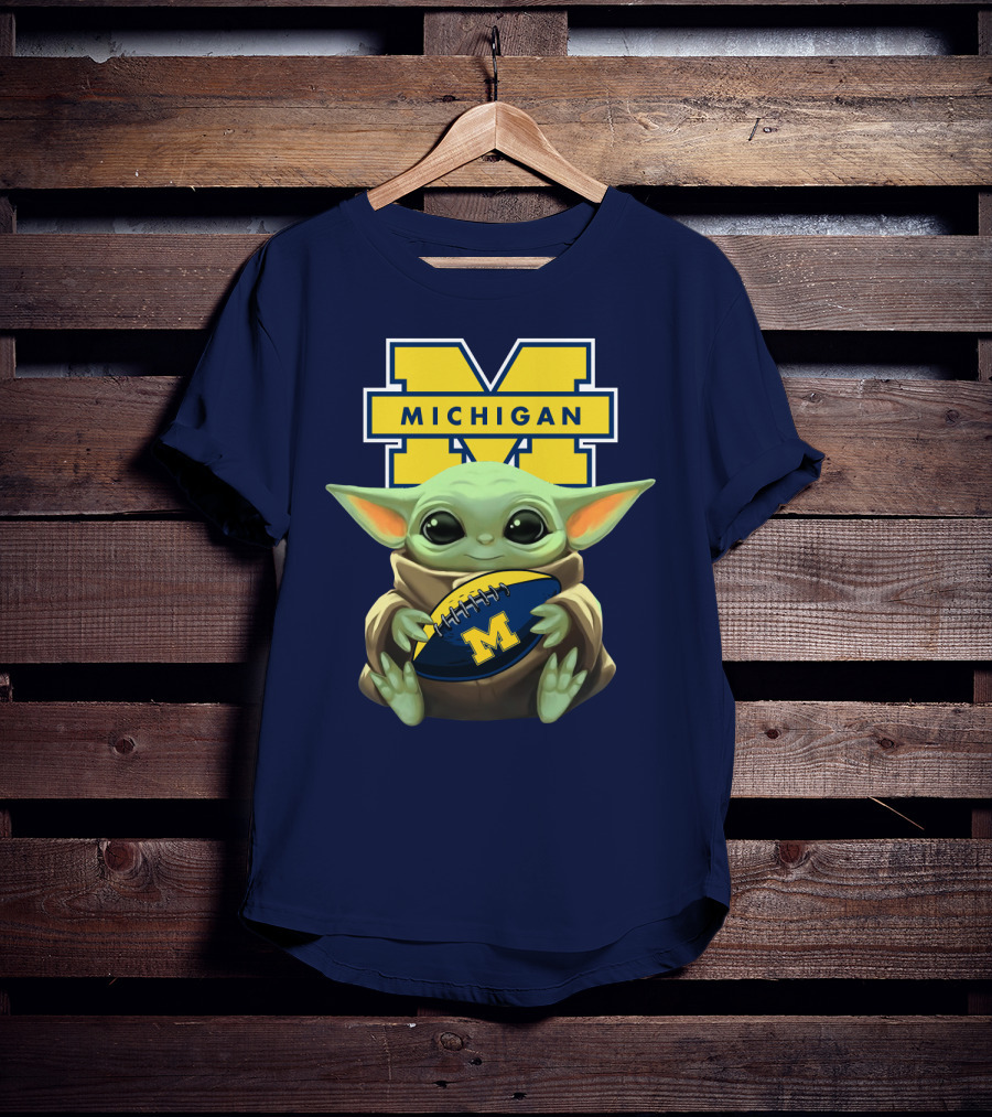 Michigan Wolverines Baby Yoda Football T-Shirt