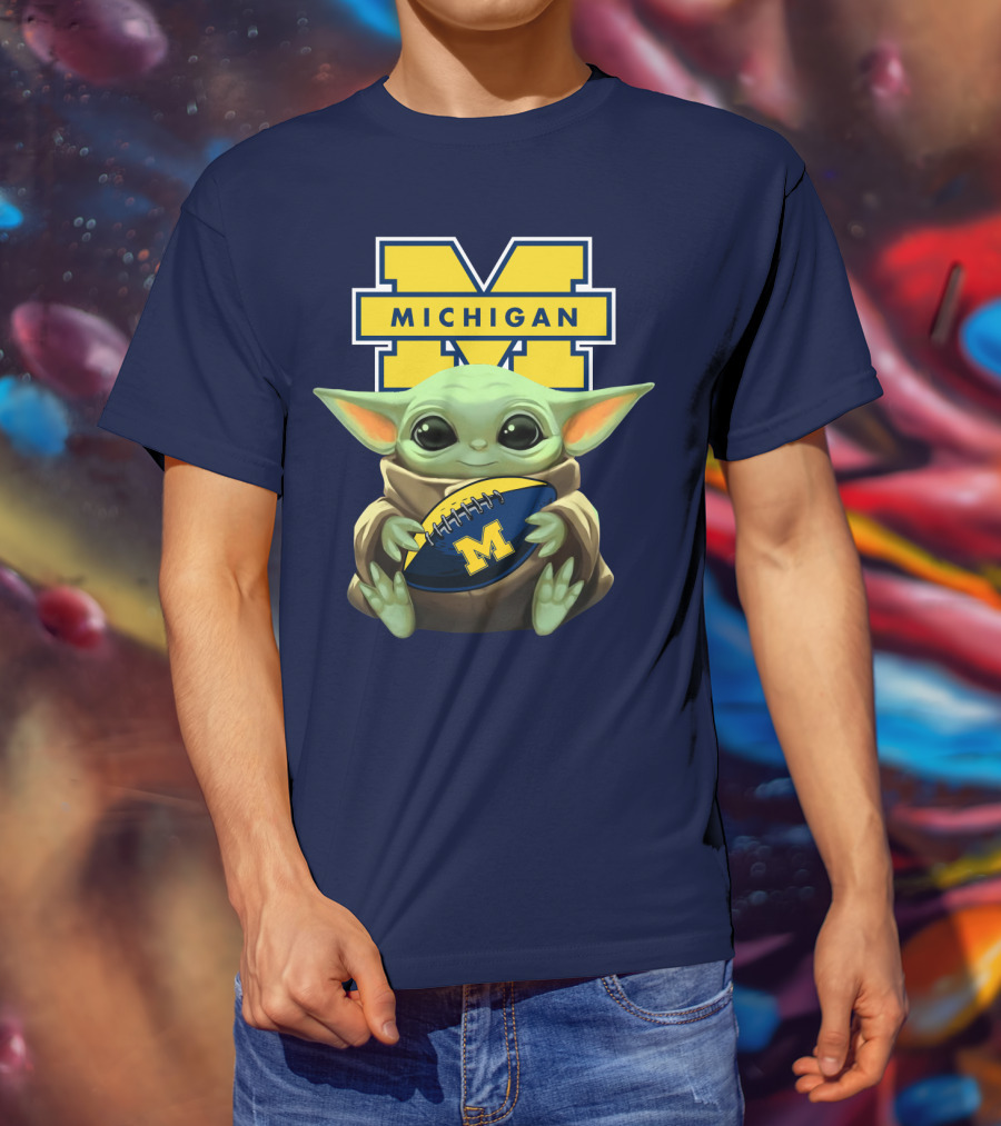 Michigan Wolverines Baby Yoda Football T-Shirt
