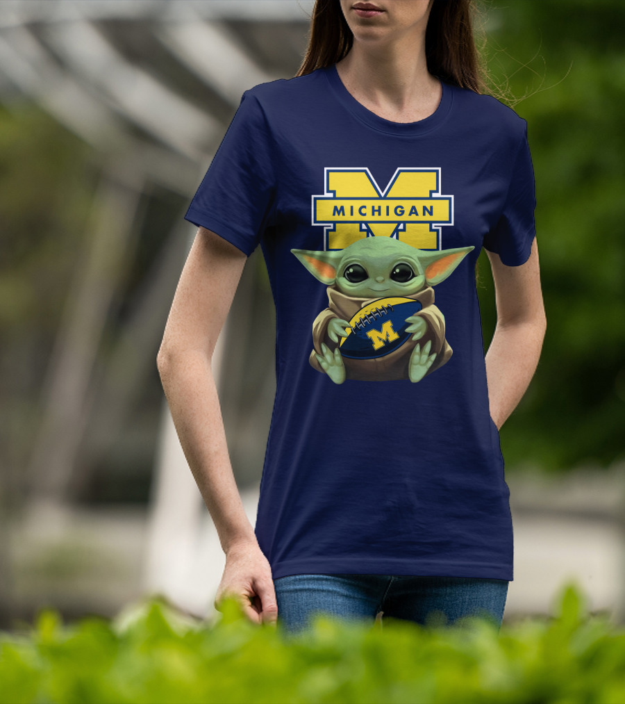 Michigan Wolverines Baby Yoda Football T-Shirt