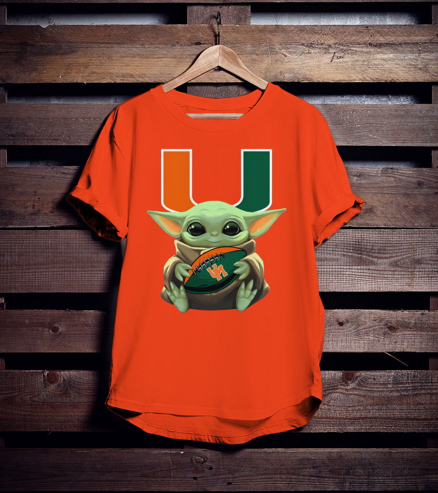 Baby Yoda Miami Hurricanes Football Fan T-Shirt
