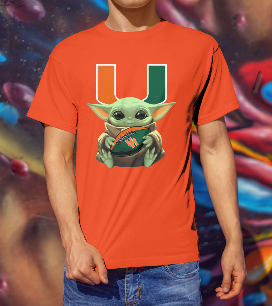 Baby Yoda Miami Hurricanes Football Fan T-Shirt