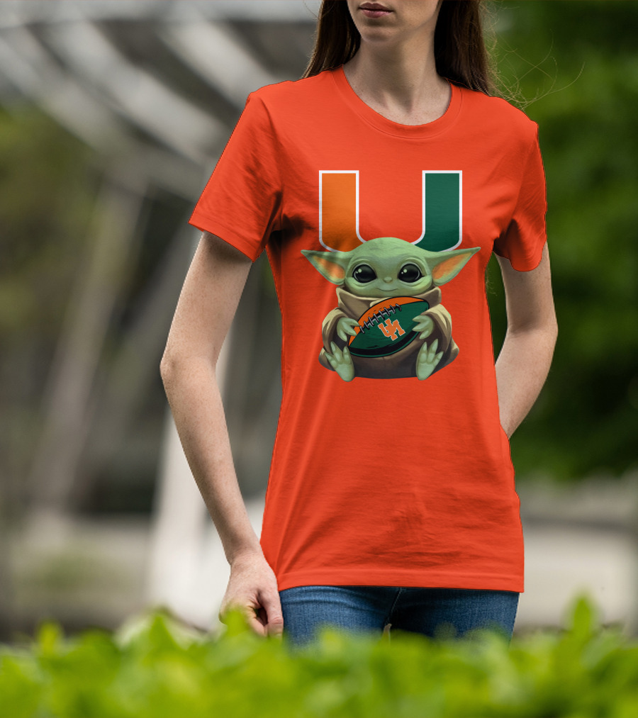 Baby Yoda Miami Hurricanes Football Fan T-Shirt