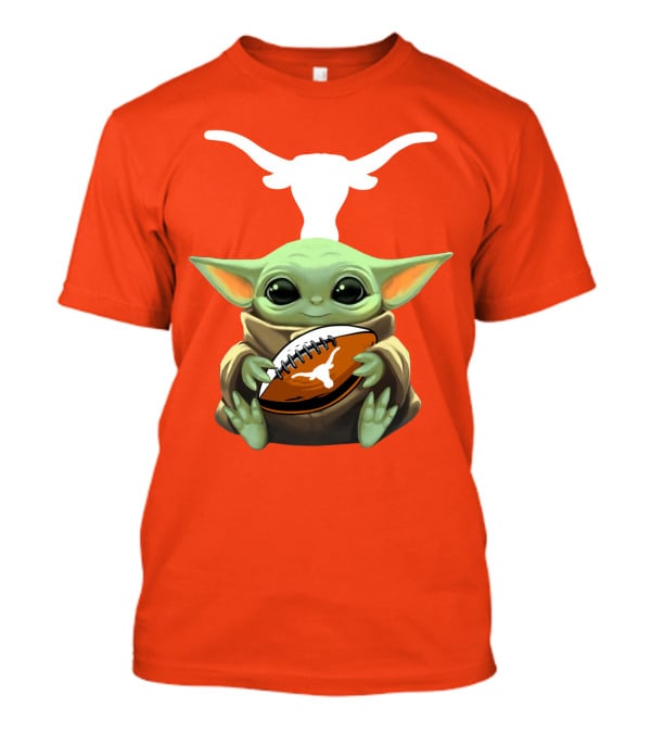 Baby Yoda Longhorns Football Logo Orange Background T-Shirt